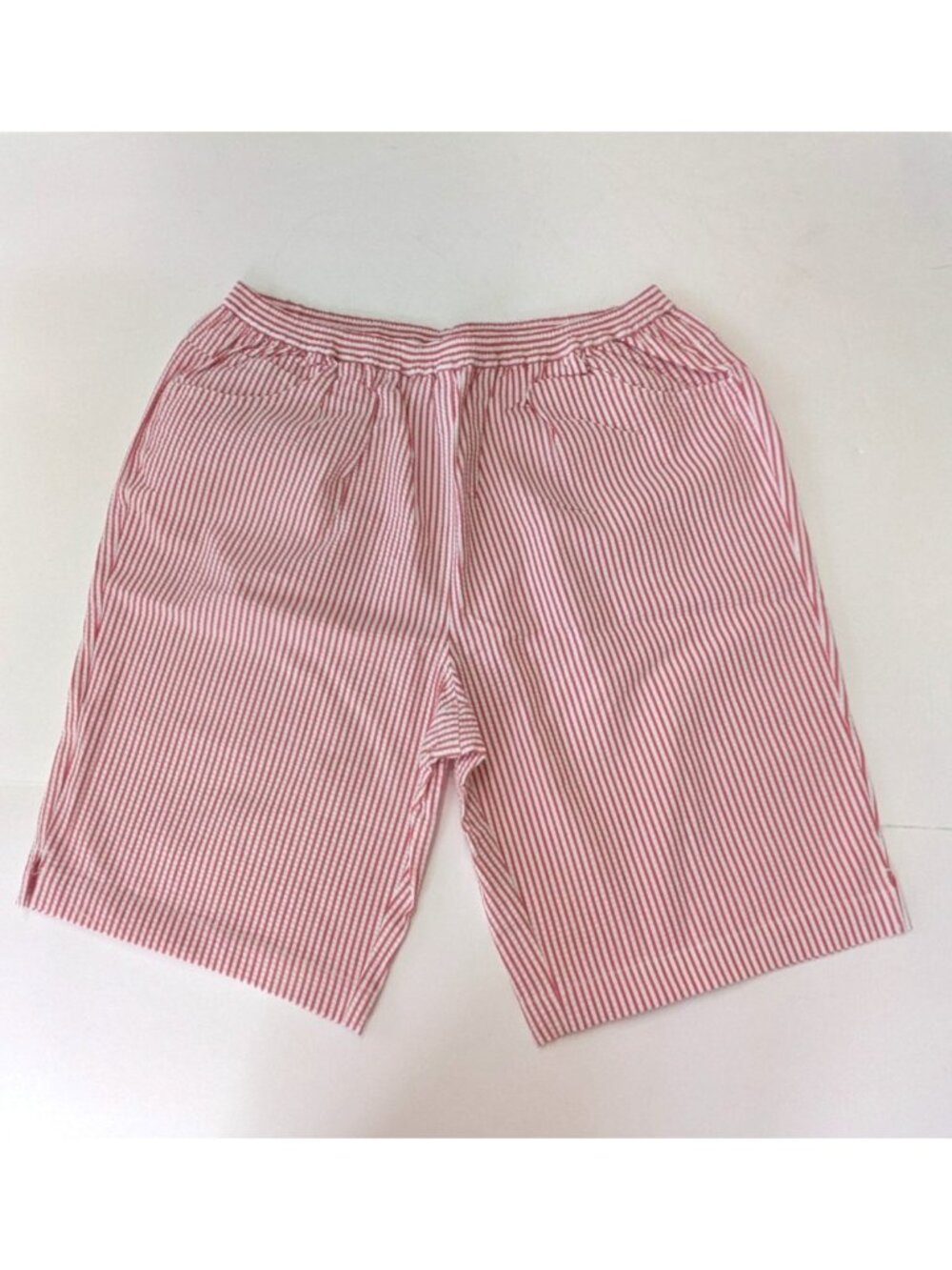 Quacker Factory Seersucker Shorts Womens 1X Red White Stripes Pockets